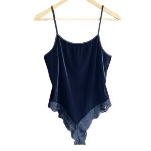 Victoria’s Secret Velour lace snap thong bodysuit black L